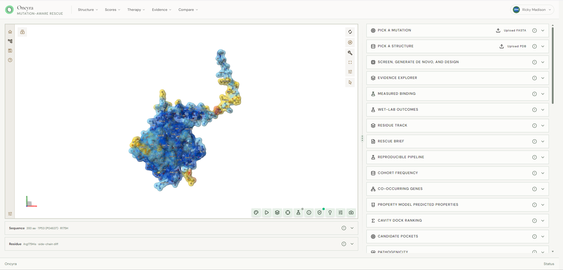 Mutation workspace · structure, evidence and scoring cards